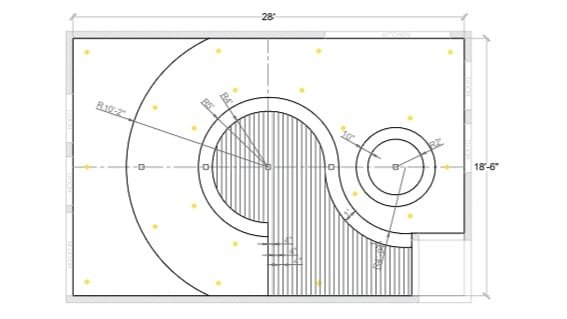 Modern false ceiling 2D CAD drawing layout with exact measurements and lighting points