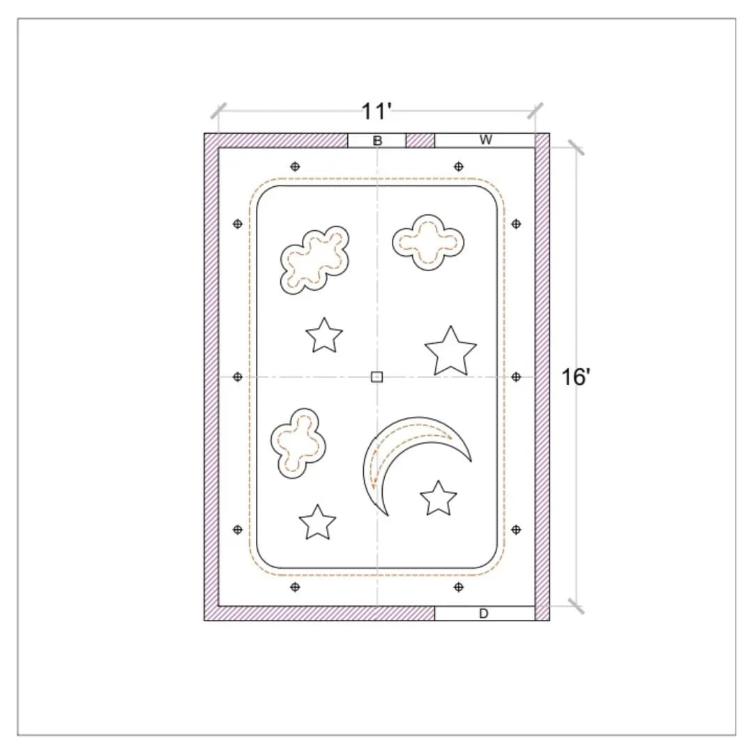 2D AutoCAD Technical Drawing Kids Room Night Sky False Ceiling portfolio Plan
