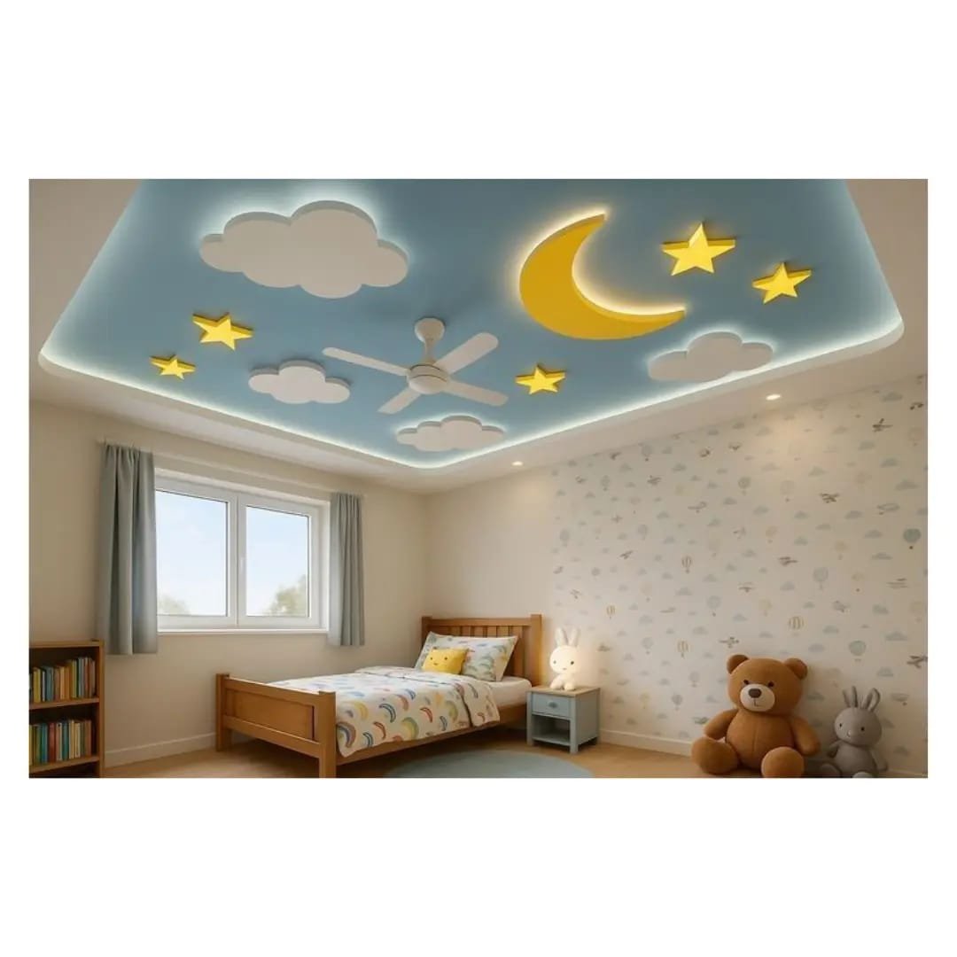 Kids Room False Ceiling portfolio with Moon Stars Night Sky Theme