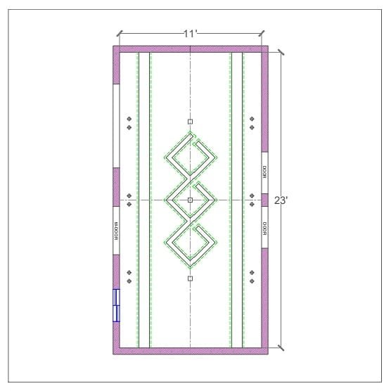 2D AutoCAD false ceiling portfolio technical drawing layout with precise dimensions and diamond patterns